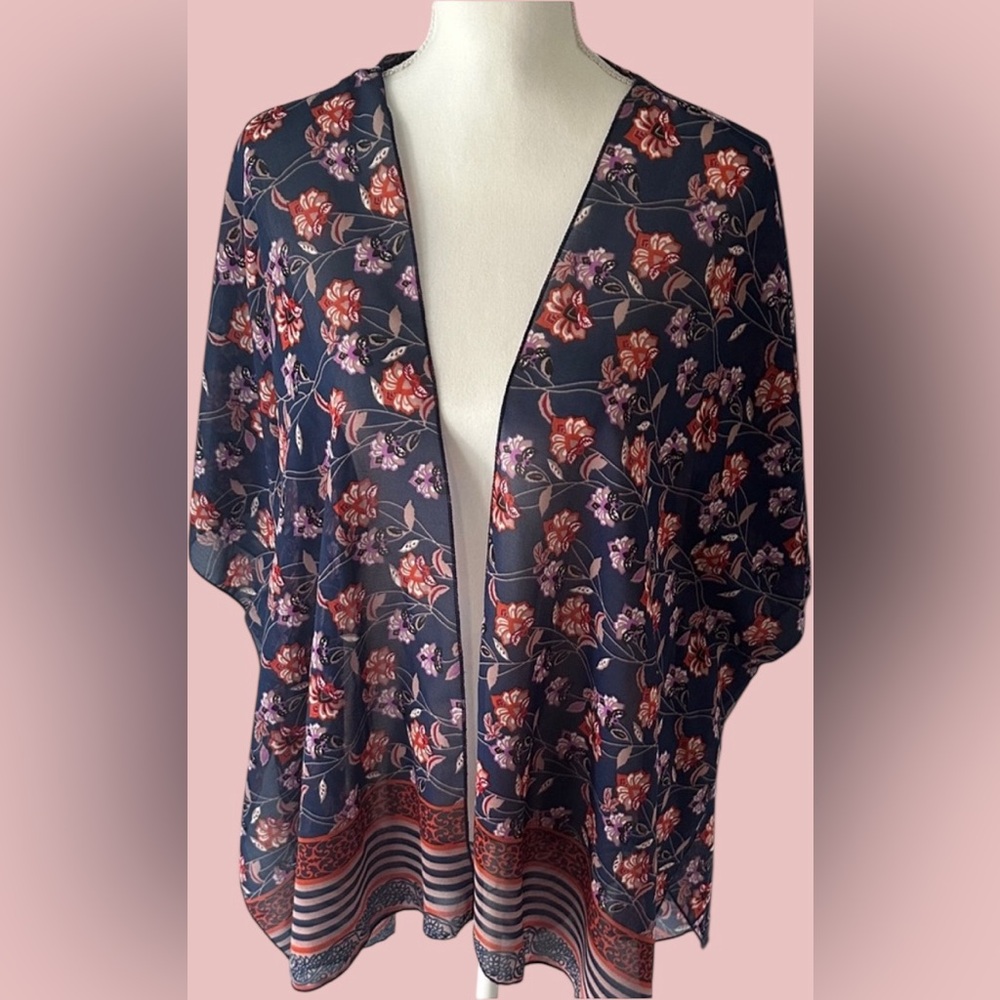 Live 4 Truth Floral Open-Front Cardigan - Navy and Red